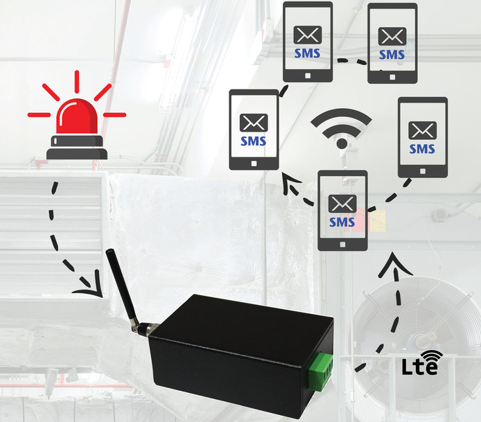 Slim GSM retrofit module for SMS fault messaging